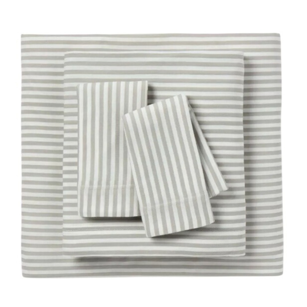 Twin XL Jersey Sheet Set Gray and White Striped Soft Knit Bedding